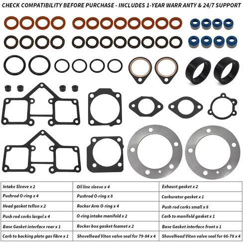 58 PCS Top End Gasket Kit for Harley Electra Glide Sport Glide Super Glide Wide Glide Fat Bob 1966-1984 in Saudi Arabia