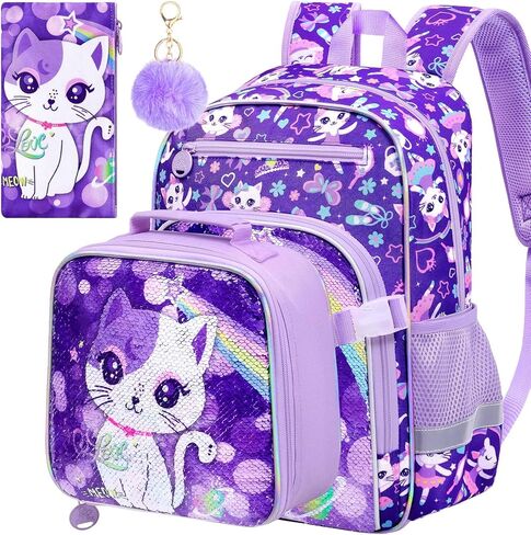 KLFVB 3PC Bookbag for Kids, Boys Truck Backpack Set with Clip-On Lunch Bag, Water Resistant Preschool Backpacks for Elementary - Dynamic Dual-Truck Blue in Saudi Arabia