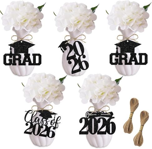 24Pcs Graduation Party Decorations 2026 Black, Graduation Favor Tags - Glitter Cutouts Congrats Class of 2026 Grad Table Centerpieces with Yards Burlap Rope in Saudi Arabia