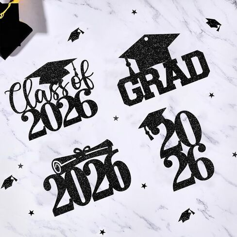 24Pcs Graduation Party Decorations 2026 Black, Graduation Favor Tags - Glitter Cutouts Congrats Class of 2026 Grad Table Centerpieces with Yards Burlap Rope in Saudi Arabia