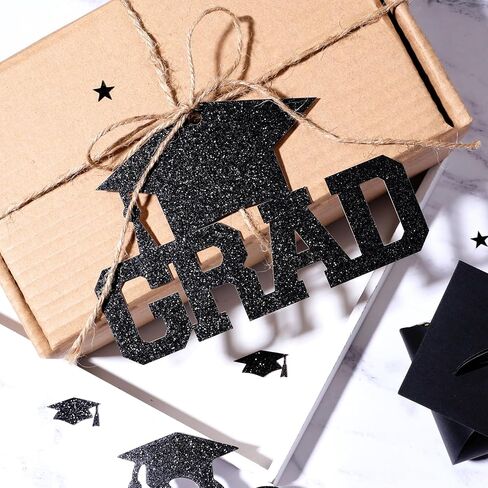24Pcs Graduation Party Decorations 2026 Black, Graduation Favor Tags - Glitter Cutouts Congrats Class of 2026 Grad Table Centerpieces with Yards Burlap Rope in Saudi Arabia