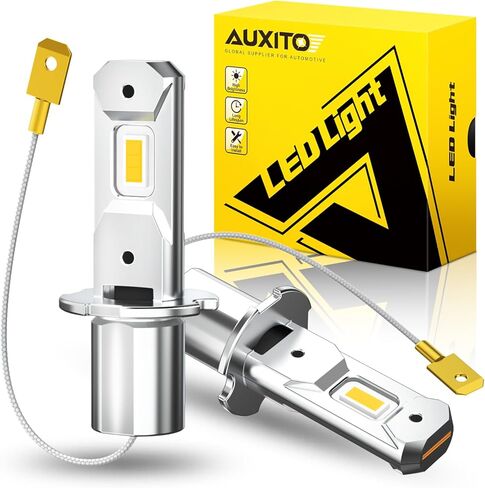 AUXITO H3 LED Bulb Yellow 3000K, 16,000LM 600% Super Brighter, 10 Years Lifespan, 1:1 Size Plug-n-Play, 100% Perfect Installation, H3 LED Fog Lighr Bulb for Fog Lamp, DRL, Canbus Ready, Pack of 2 in Saudi Arabia