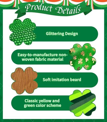 7PCS St Patricks Day Costume Suit Leprechaun Costume Adult Men with Hat for Irish Cosplay Party Decoration in Saudi Arabia