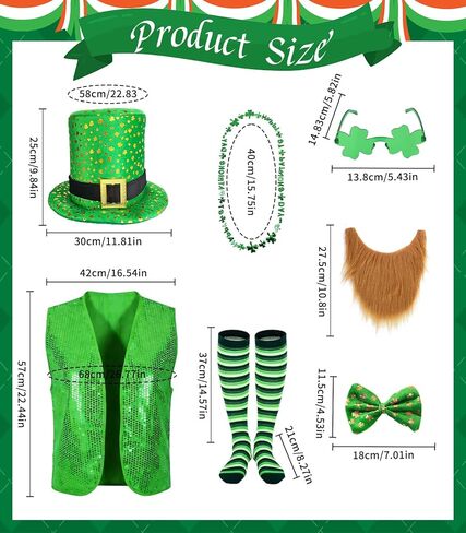 7PCS St Patricks Day Costume Suit Leprechaun Costume Adult Men with Hat for Irish Cosplay Party Decoration in Saudi Arabia