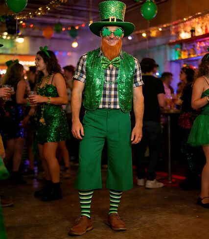 7PCS St Patricks Day Costume Suit Leprechaun Costume Adult Men with Hat for Irish Cosplay Party Decoration in Saudi Arabia