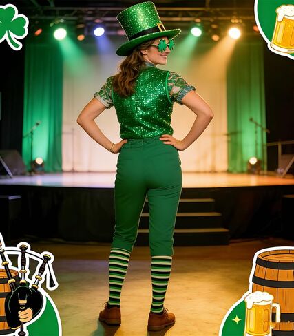 7PCS St Patricks Day Costume Suit Leprechaun Costume Adult Men with Hat for Irish Cosplay Party Decoration in Saudi Arabia