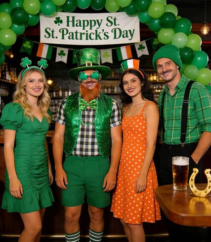7PCS St Patricks Day Costume Suit Leprechaun Costume Adult Men with Hat for Irish Cosplay Party Decoration in Saudi Arabia