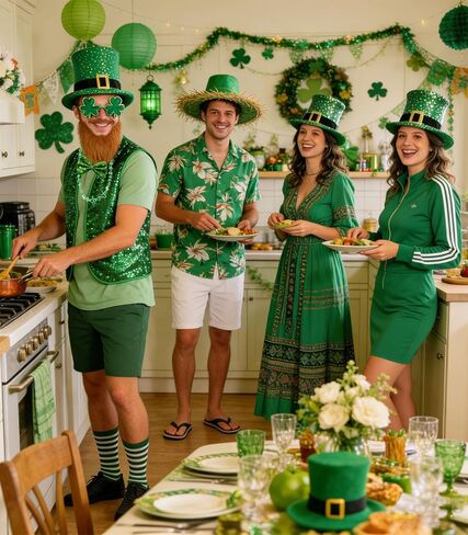 7PCS St Patricks Day Costume Suit Leprechaun Costume Adult Men with Hat for Irish Cosplay Party Decoration in Saudi Arabia