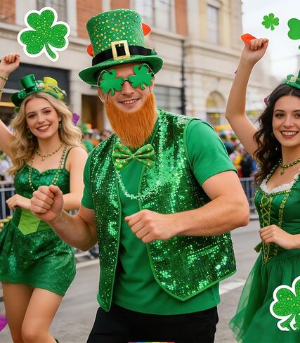 7PCS St Patricks Day Costume Suit Leprechaun Costume Adult Men with Hat for Irish Cosplay Party Decoration in Saudi Arabia