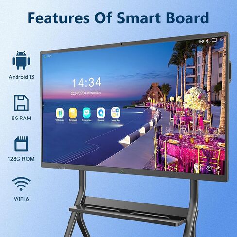 سبورة ذكية، 65 بوصة، شاشة بيضاء تفاعلية 4K تعمل باللمس مدمجة في كاميرا فائقة الوضوح، نظام بيئي مفتوح للتطبيق، عرض رقمي، سبورة بيضاء ذكية إلكترونية للفصل الدراسي والمكتب المنزلي in Kuwait