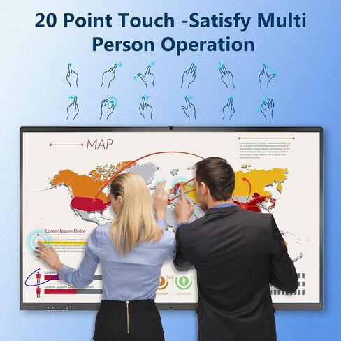 سبورة ذكية، 65 بوصة، شاشة بيضاء تفاعلية 4K تعمل باللمس مدمجة في كاميرا فائقة الوضوح، نظام بيئي مفتوح للتطبيق، عرض رقمي، سبورة بيضاء ذكية إلكترونية للفصل الدراسي والمكتب المنزلي in Kuwait