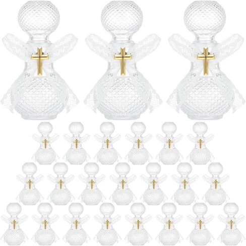 24PCS Holy Water Bottles, 50ml Glass Wishing Bottle with Cross Lapel Pin and Lace Bow, Empty Holy Container for Holy First Communion Church Wedding Party Favors Jerusalem Gifts Catholic Christian in Saudi Arabia