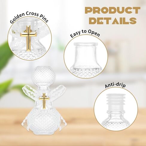 24PCS Holy Water Bottles, 50ml Glass Wishing Bottle with Cross Lapel Pin and Lace Bow, Empty Holy Container for Holy First Communion Church Wedding Party Favors Jerusalem Gifts Catholic Christian in Saudi Arabia