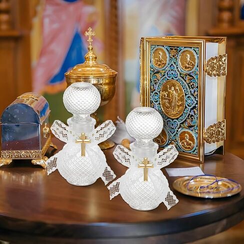 24PCS Holy Water Bottles, 50ml Glass Wishing Bottle with Cross Lapel Pin and Lace Bow, Empty Holy Container for Holy First Communion Church Wedding Party Favors Jerusalem Gifts Catholic Christian in Saudi Arabia