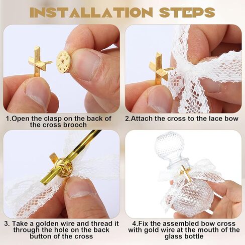 24PCS Holy Water Bottles, 50ml Glass Wishing Bottle with Cross Lapel Pin and Lace Bow, Empty Holy Container for Holy First Communion Church Wedding Party Favors Jerusalem Gifts Catholic Christian in Saudi Arabia