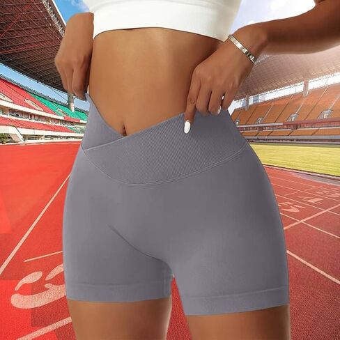 Women Yoga Shorts V Cross High Waist Sport Shorts Workout Seamless Athletic Booty Scrunch Gym Shorts in Saudi Arabia