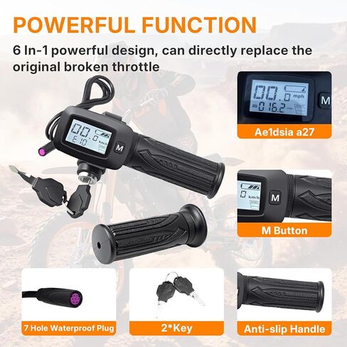 Bike Throttle 48V with LCD Display M Button Keyless Start Replacement for Tutto Tutti Soleil 01 Electric Motorcycle, Throttle Integrated Display, EBike Twist Throttle Assembly with Wiring Harness in Saudi Arabia