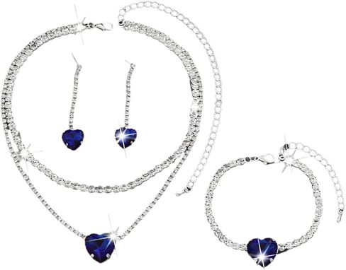 Sparkly Rhinestone Heart Jewelry Set for Women Black Cubic Zirconia Necklace Love Dangle Earrings Bracelet Sets Aesthetic Formal Jewelry Accessories in Saudi Arabia