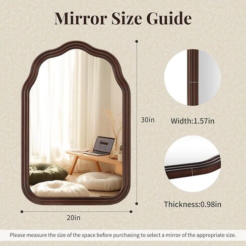مرآة حمام من الخشب الريفي Tanmicoshomy مقاس 20 × 30 بوصة، مرايا مقوسة بإطار خشبي طبيعي مع زجاج مقاوم للكسر لغرفة المعيشة أو غرفة النوم أو المدخل (بني داكن) in Kuwait