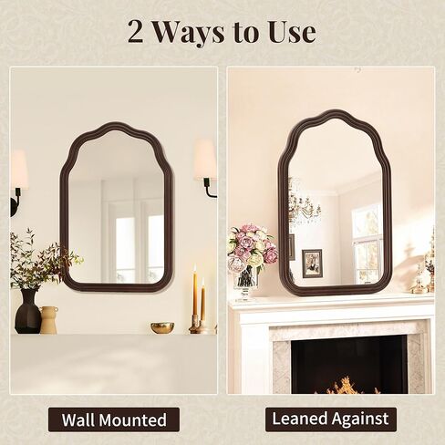 مرآة حمام من الخشب الريفي Tanmicoshomy مقاس 20 × 30 بوصة، مرايا مقوسة بإطار خشبي طبيعي مع زجاج مقاوم للكسر لغرفة المعيشة أو غرفة النوم أو المدخل (بني داكن) in Kuwait