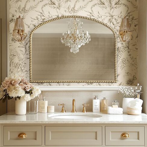Arched Antique Gold Bathroom Mirror Baroque Metal Beaded Frame Wall Mirrors Decorative Wall Mirrors for Vanity Bedroom Entryway in Saudi Arabia