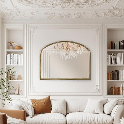 Arched Antique Gold Bathroom Mirror Baroque Metal Beaded Frame Wall Mirrors Decorative Wall Mirrors for Vanity Bedroom Entryway in Saudi Arabia