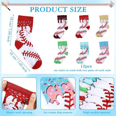 12 Pairs Ice Cream Baseball Socks for Men Novelty Crew Socks Ice Cream Drip Gifts for Baseball Lovers Sport Teams in Saudi Arabia