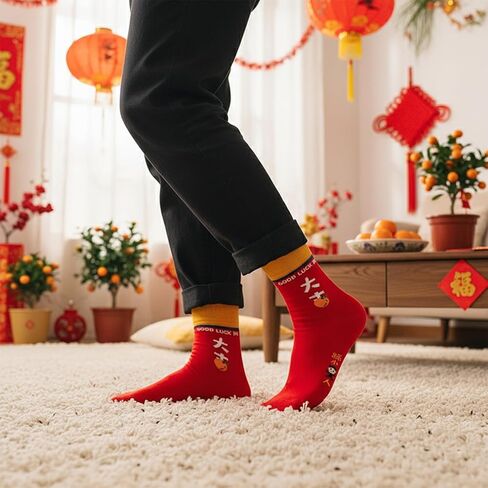 4 أزواج من الجوارب الحمراء للعام الصيني الجديد، جوارب عام 2026 للحصان مع رسائل محظوظة وسلمية، جوارب قطنية للرجال والنساء، هدية عيد الربيع والسنة القمرية الجديدة in Kuwait