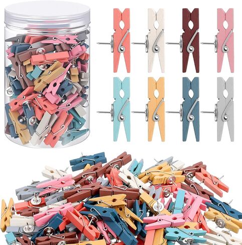 200 Pcs Push Pin Clips Bulk Wooden Clips with Tacks for Cork Board, Bulletin Board, Colorful Wood Clip with Push Pins for Classroom School Home Office Arts Craft Projects in Saudi Arabia
