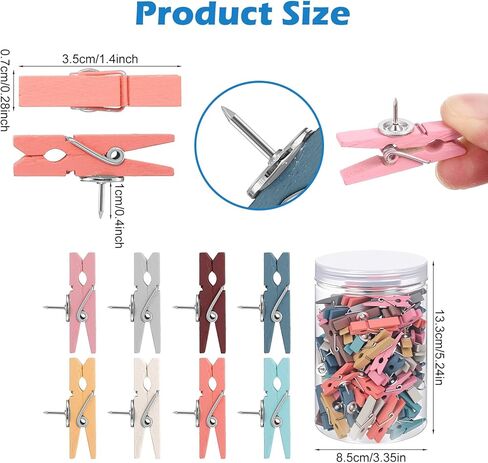 200 Pcs Push Pin Clips Bulk Wooden Clips with Tacks for Cork Board, Bulletin Board, Colorful Wood Clip with Push Pins for Classroom School Home Office Arts Craft Projects in Saudi Arabia
