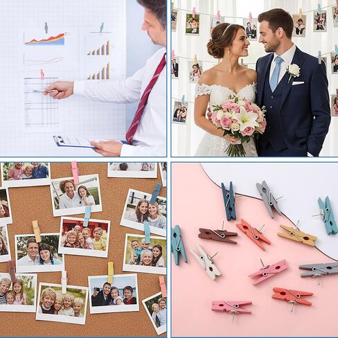 200 Pcs Push Pin Clips Bulk Wooden Clips with Tacks for Cork Board, Bulletin Board, Colorful Wood Clip with Push Pins for Classroom School Home Office Arts Craft Projects in Saudi Arabia