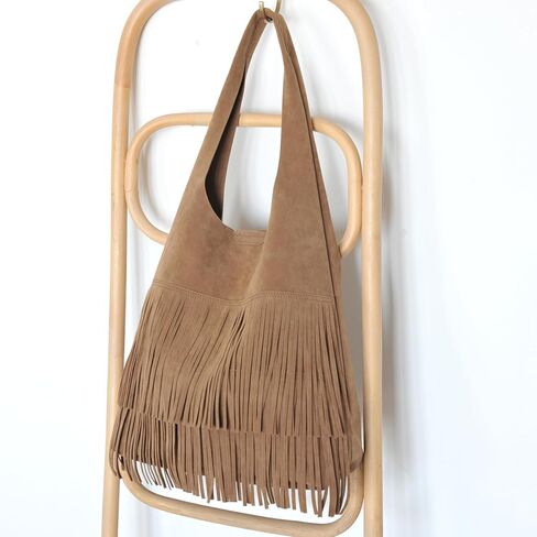 Tassel Faux Suede Hobo Bag for Women Fringe Shoulder Handbag in Saudi Arabia