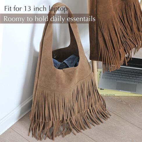 Tassel Faux Suede Hobo Bag for Women Fringe Shoulder Handbag in Saudi Arabia