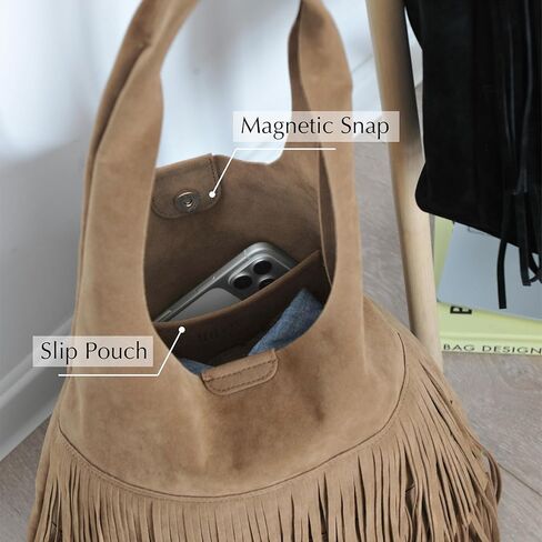 Tassel Faux Suede Hobo Bag for Women Fringe Shoulder Handbag in Saudi Arabia