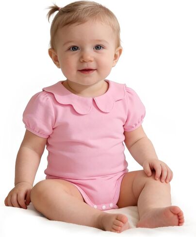 LYSMuch Newborn Peter Pan Collar Bodysuit Bodysuit Toddler Girl Short Sleeve Solid Color Set in Kuwait