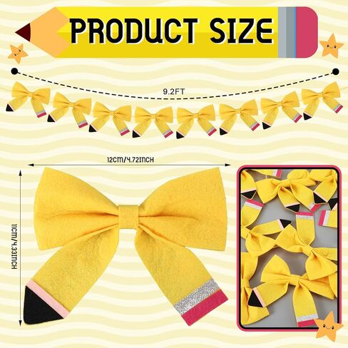 Tegeme Back to School Decorations 9.2ft Felt Pencil-Shaped Bow Banner First Day of School Decorations 3D Hanging Pencil Banner for Classroom Party Favors in Saudi Arabia