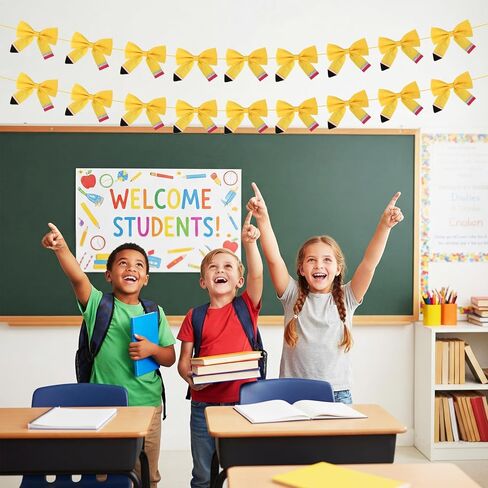 Tegeme Back to School Decorations 9.2ft Felt Pencil-Shaped Bow Banner First Day of School Decorations 3D Hanging Pencil Banner for Classroom Party Favors in Saudi Arabia