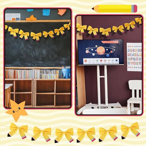 Tegeme Back to School Decorations 9.2ft Felt Pencil-Shaped Bow Banner First Day of School Decorations 3D Hanging Pencil Banner for Classroom Party Favors in Saudi Arabia