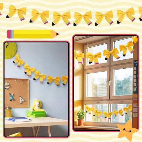 Tegeme Back to School Decorations 9.2ft Felt Pencil-Shaped Bow Banner First Day of School Decorations 3D Hanging Pencil Banner for Classroom Party Favors in Saudi Arabia