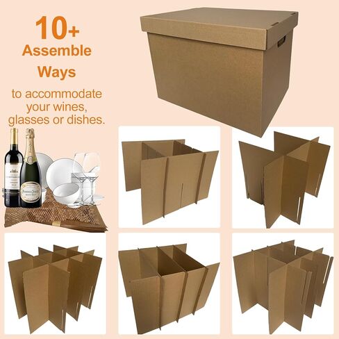 صناديق المطبخ المتحركة مع مجموعات مقسمة لتغليف أطباق النبيذ الزجاجية وأغطية الوسائد، 4 عبوات مقاس 17 × 12 × 12 بوصة، مقابض معززة، خالية من الأشرطة (CK171212) in Kuwait