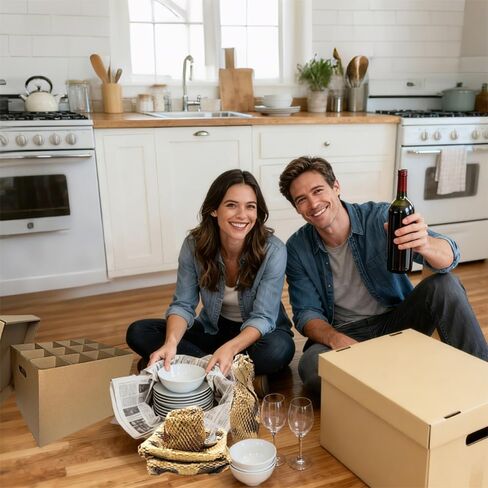 صناديق المطبخ المتحركة مع مجموعات مقسمة لتغليف أطباق النبيذ الزجاجية وأغطية الوسائد، 4 عبوات مقاس 17 × 12 × 12 بوصة، مقابض معززة، خالية من الأشرطة (CK171212) in Kuwait