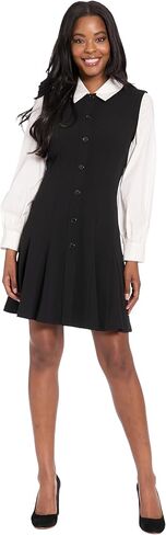 London Times Women's Button Front Collared Fit & Flare Long Sleeve Work Dresses for Professional Office in Saudi Arabia
