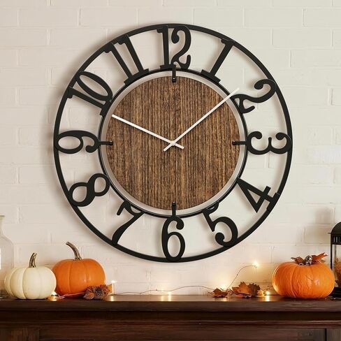 Large Wall Clocks, 20" Black Big Wall Clock for Living Room Decorative by Battery Operated, Oversized Farmhouse Silent Walls Clock with Metal Arabic Number for Office, Classroom, Bedroom in Saudi Arabia