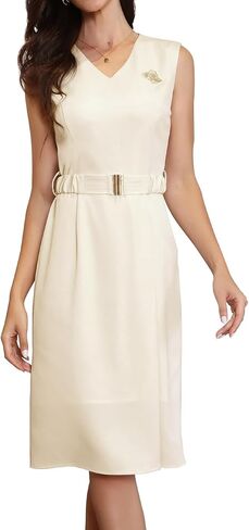 Allegra K Work Dress for Women Elegant V Neck Sleeveless Belted Office Business Sheath Dresses in Saudi Arabia