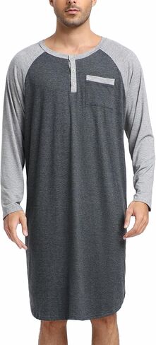 Enjoyoself Men's Cotton Long Sleeve Pyjama Tops Breathable Nightgown for Spring Autumn Winter, Hospital Wear in Kuwait