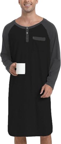 Enjoyoself Men's Cotton Long Sleeve Pyjama Tops Breathable Nightgown for Spring Autumn Winter, Hospital Wear in Kuwait