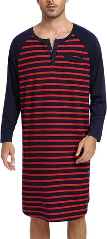Enjoyoself Men's Cotton Long Sleeve Pyjama Tops Breathable Nightgown for Spring Autumn Winter, Hospital Wear in Kuwait