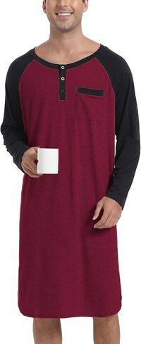 Enjoyoself Men's Cotton Long Sleeve Pyjama Tops Breathable Nightgown for Spring Autumn Winter, Hospital Wear in Kuwait