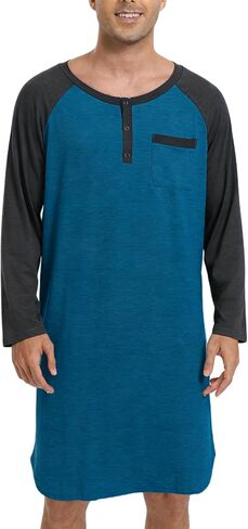 Enjoyoself Men's Cotton Long Sleeve Pyjama Tops Breathable Nightgown for Spring Autumn Winter, Hospital Wear in Kuwait