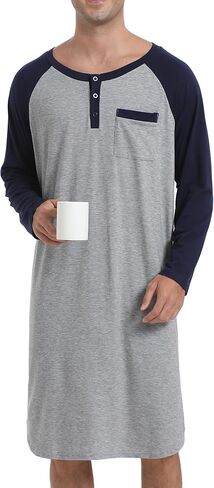 Enjoyoself Men's Cotton Long Sleeve Pyjama Tops Breathable Nightgown for Spring Autumn Winter, Hospital Wear in Kuwait
